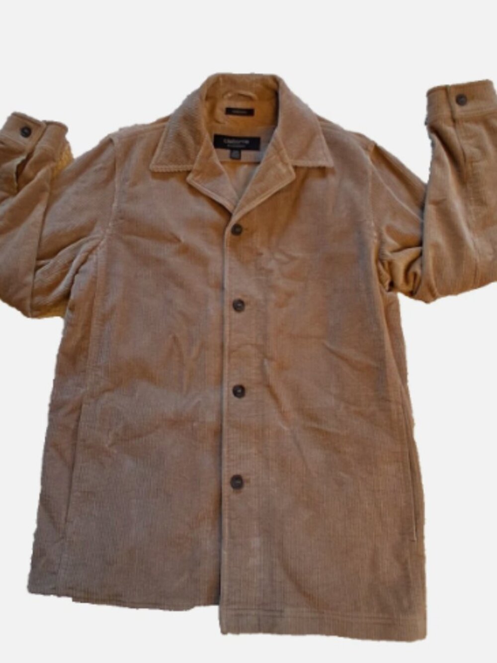 Claiborne Outerwear Corduroy Men's Small Beige Button Lined Pockets Jacket